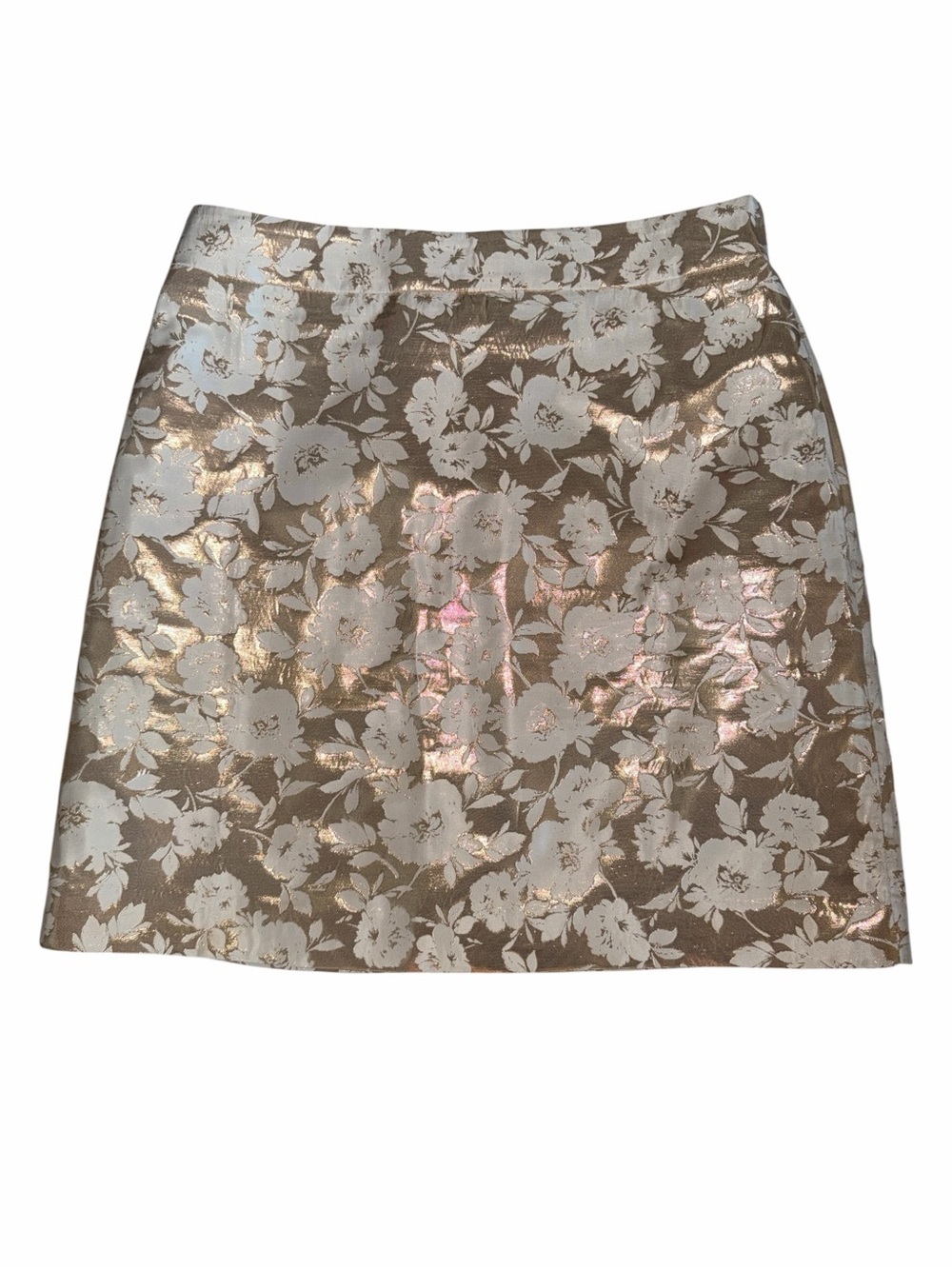 J. Crew Factory Floral Jacquard A Line Skirt Metallic Gold White Size 6 - Picture 2 of 8
